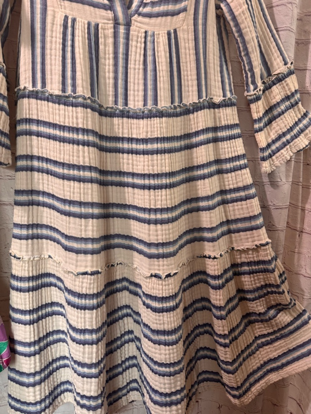 Faherty Cream and Light Blue Striped Midi Dress - Picture 7 of 9
